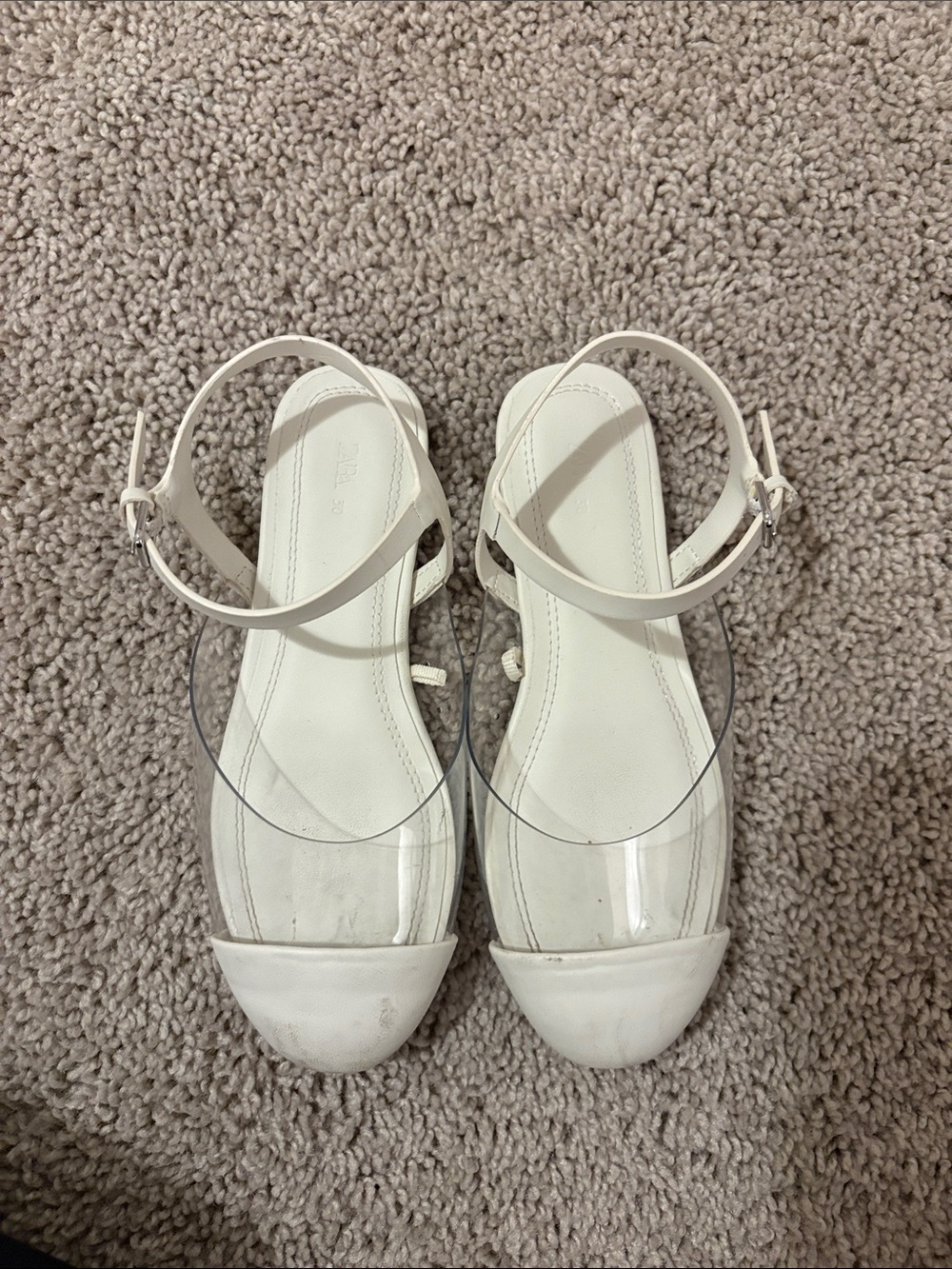 Zara White Clear Strap Ankle-Heel Sandals Girls 30 (UK) or 12 (US)
